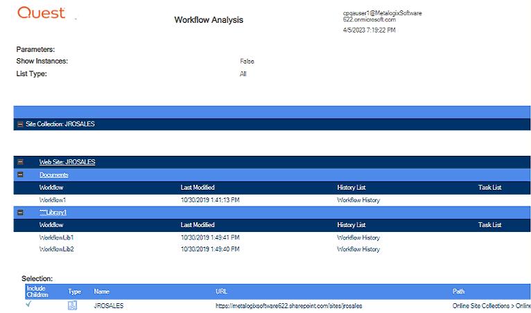 Workflow Analysis DETAILS O365