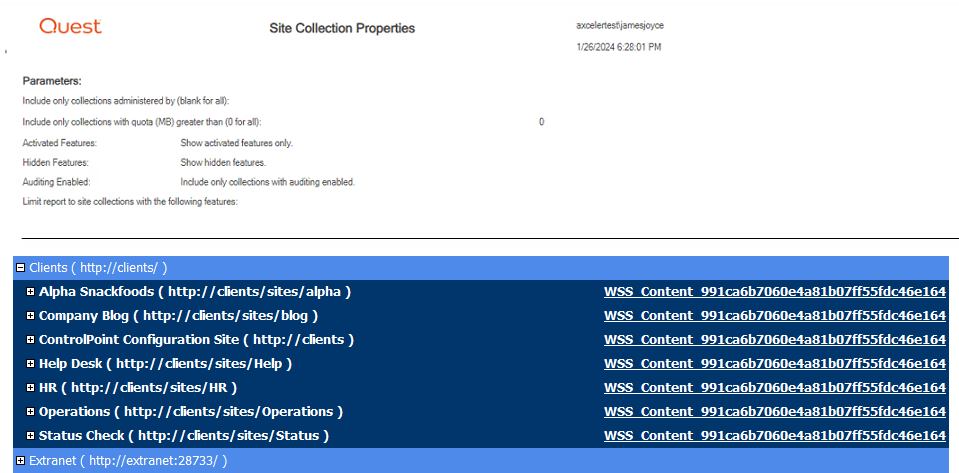 Site Collection Summary RESULTS
