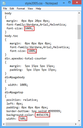 The css file after changes are made
