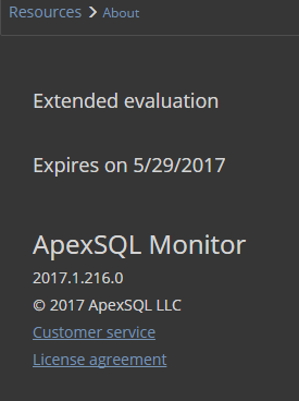 Extended Evaluation dialog in ApexSQL Monitor