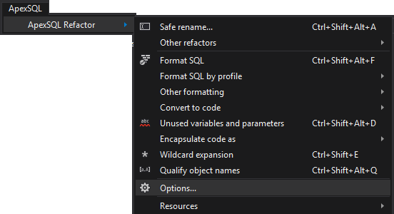 ApexSQL Refactor SSMS menu