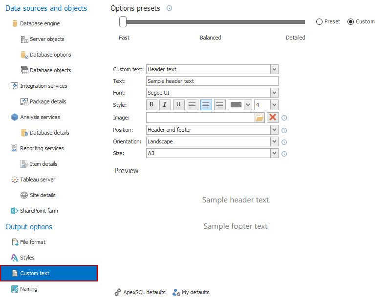 Integration services tab