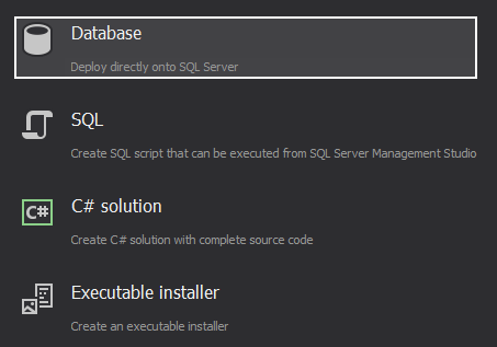 Select Database option as an output type