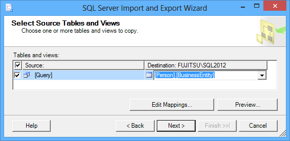 Select source tables and views