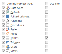 Checking the Use filter for the tables in Object filter