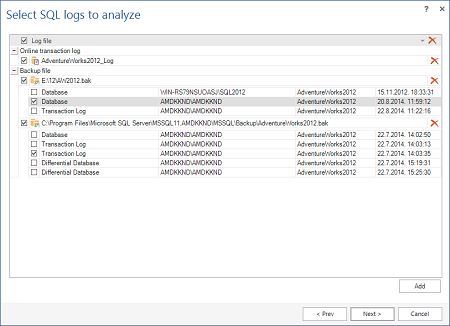 Selecting database backups to be analyzed