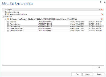 Using the Transaction logs tab