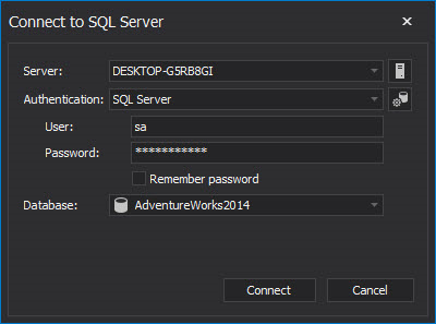 Connect to SQL Server dialog