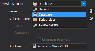 Database destination data source 