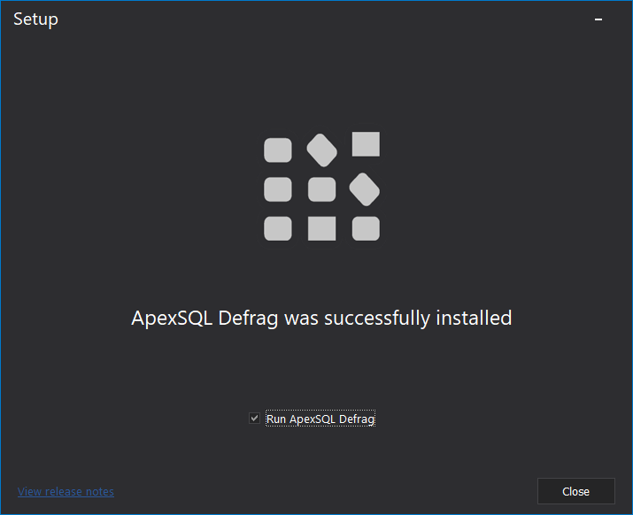 ApexSQl Defrag Installed successfully