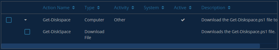 Expanded Action displaying Task