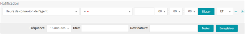 Limage du panneau Notification montre une série de menus déroulants qui permettent de définir des critères pour une planification.'