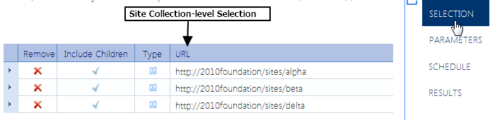 Selection list SITE COLLECTION