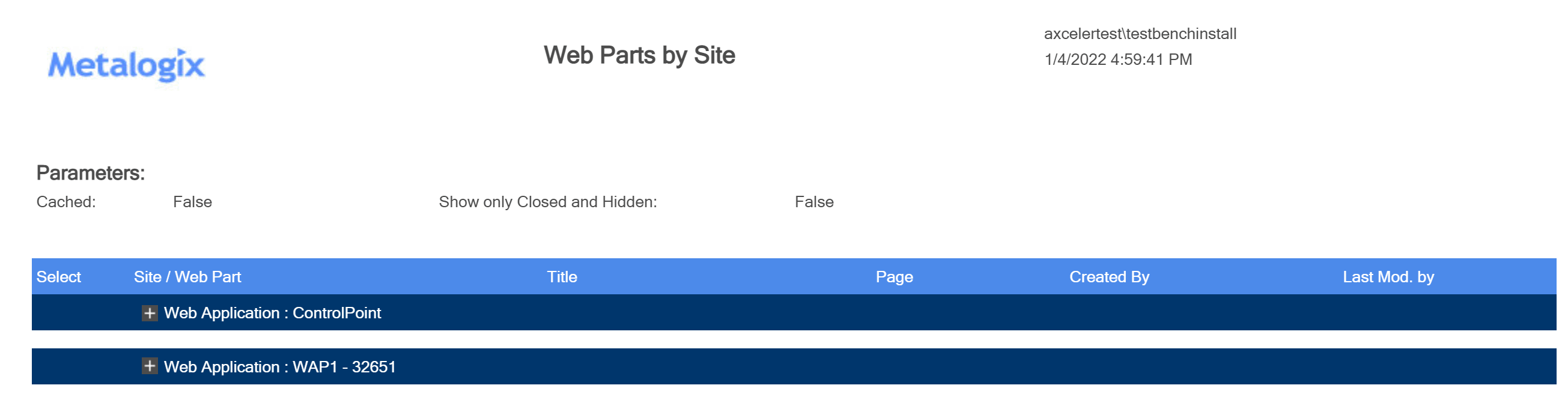 Web Parts by Site RESULTS