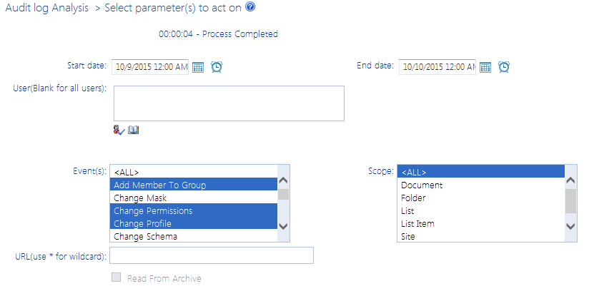 Audit Log PARAMETERS