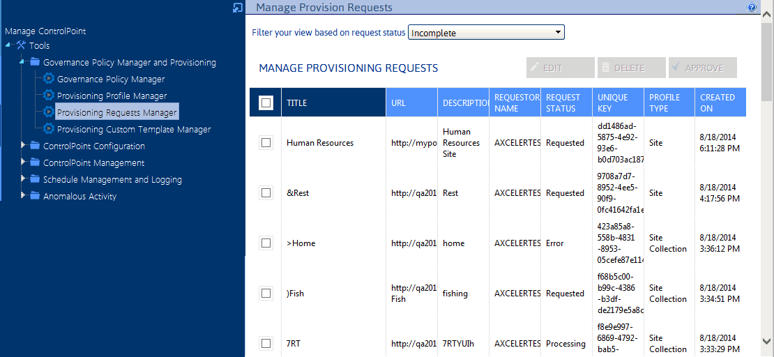 Provisioning Request Manager