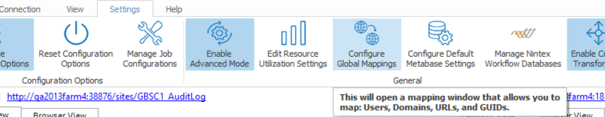 Configure &nbsp;Global Mappings Separate Action