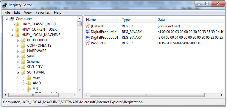 Die Abbildung zeigt den Registrierungs-Editor mit der Verzeichnisstruktur (links) sowie mit Name, Typ und Daten (rechts).