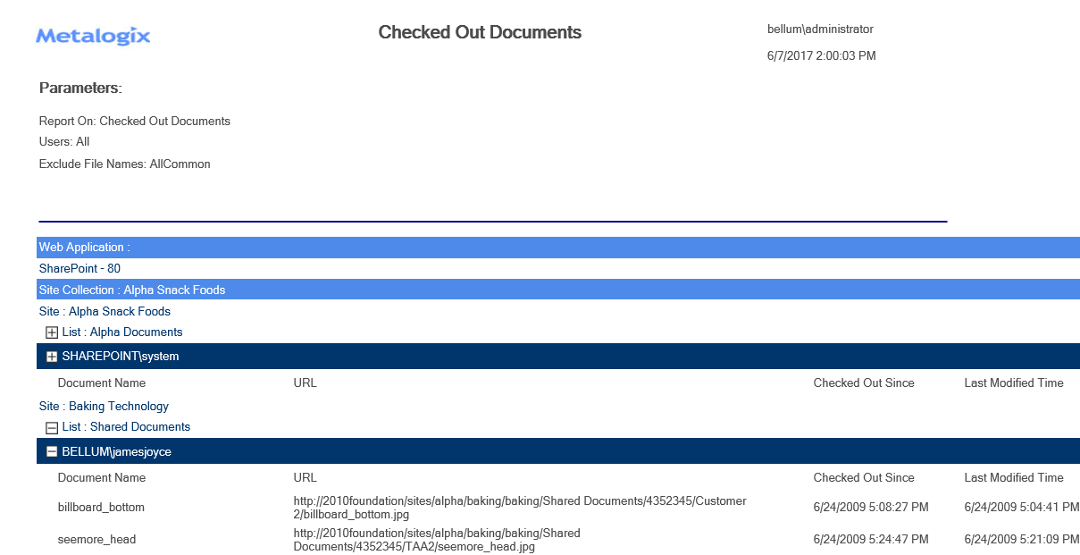 Checked Out Documents RESULTS