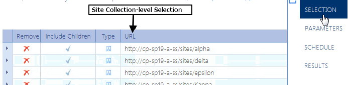 Selection list SITE COLLECTION