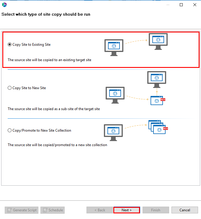 migrator copy site to existing 1