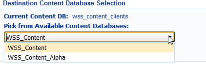 Move to Content DB DROP-DOWN