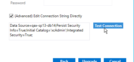 Installer xcAdmin CONNECTION STRING