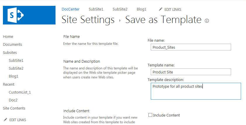 Provisioning Custom Template SAVE AS TEMPLATE