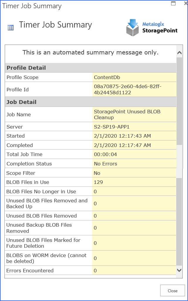 UBC job summary results