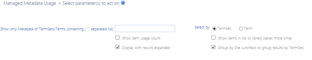 Metadata Usage PARAMETERS