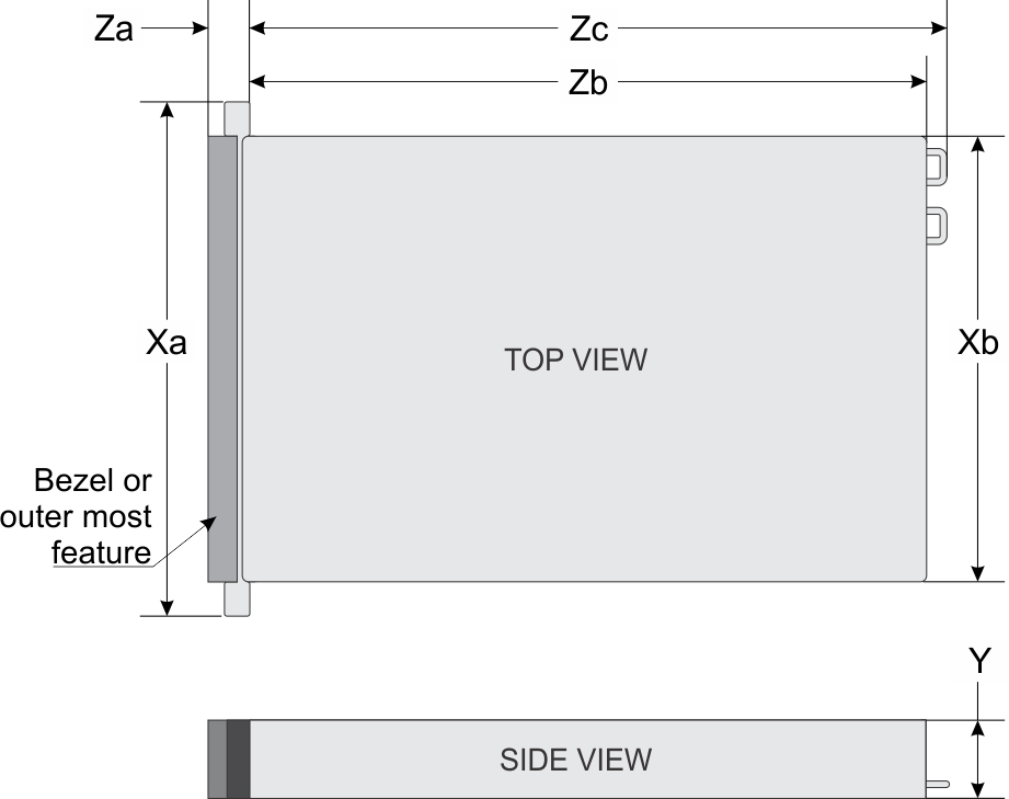 Chassis dimensions for the DellDR4300 system.