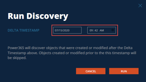 Run Discovery Delta Timestamp option