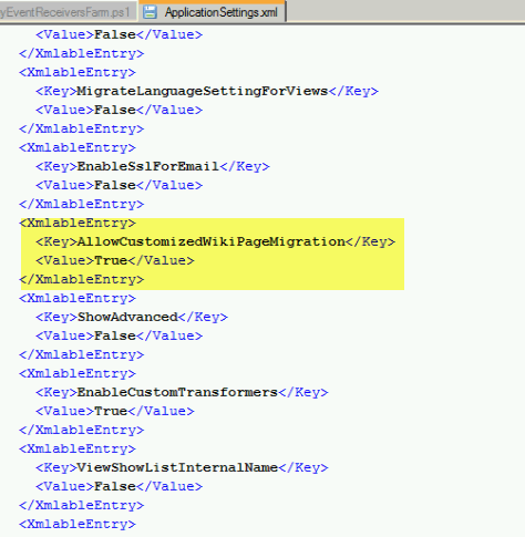 Application Setting AllowCustomizedWikiPageMigration