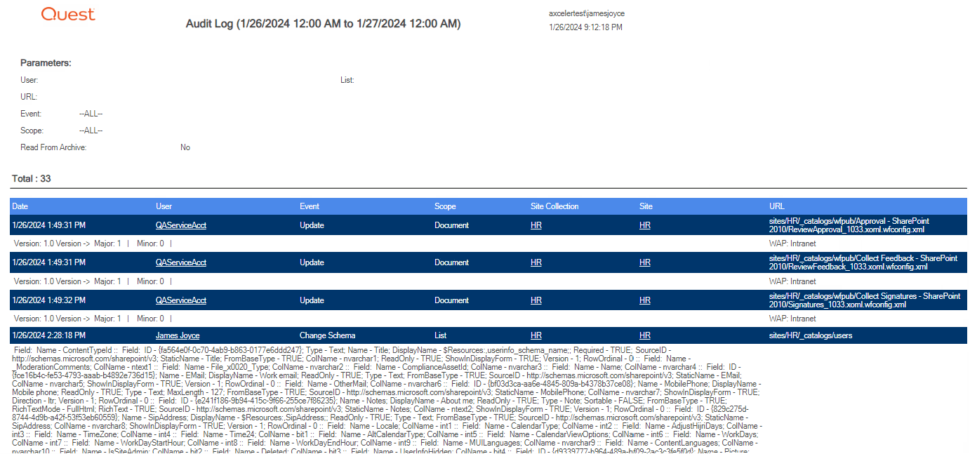 Audit Log RESULTS