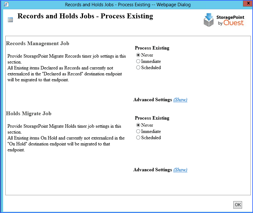 records and hold process exisitng