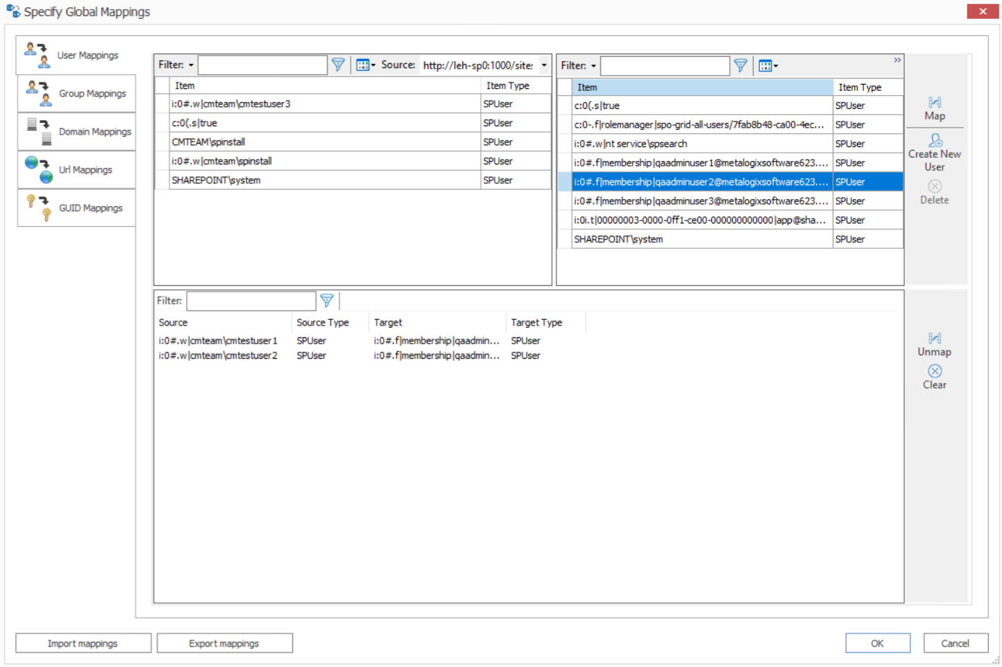 Specify Global Mappings_User Mappings tab