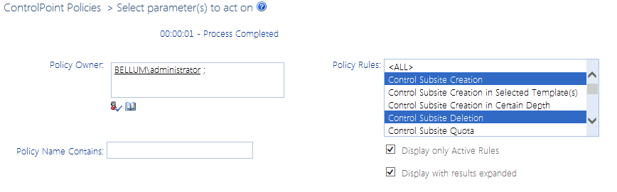 ControlPoint Policy Report Parameters