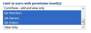 Permissions Level List Box