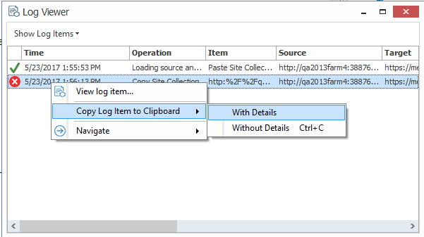 Coppy Log Item to Clipboard