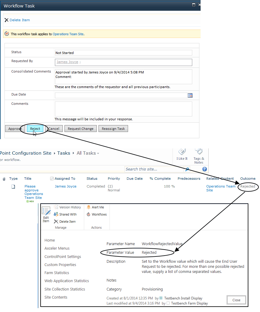 ControlPoint Setting WorkflowRejectedValue