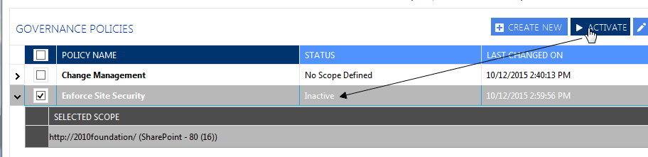 Governance Policy ACTIVATE INSTANCE