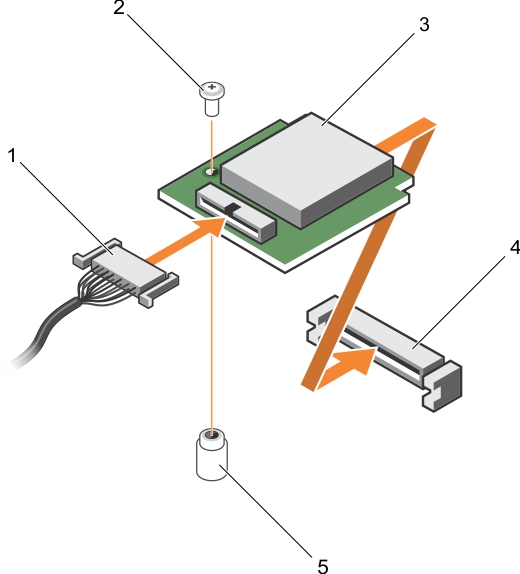 La ilustración muestra cómo instalar una unidad de soporte vFlash.