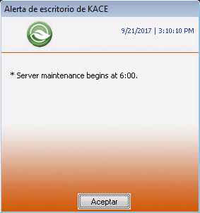 Esta imagen muestra un cuadro de diálogo de alerta con el logotipo personalizado en lugar del logotipo de Dell en la parte superior izquierda.