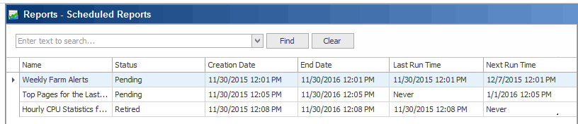 Scheduled Report Grid