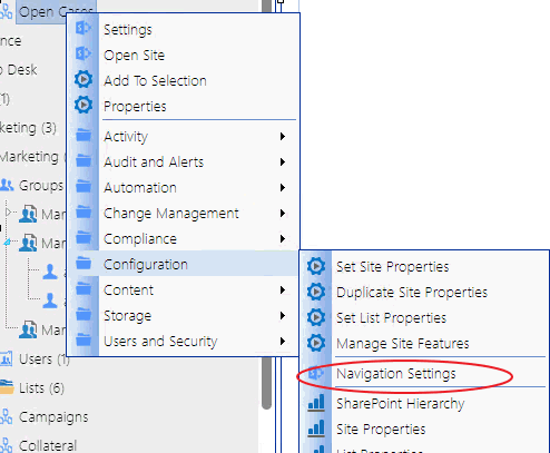 Navigation Settings option