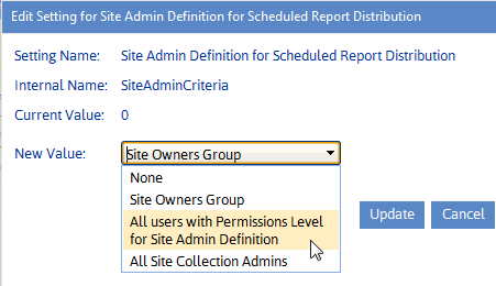 Config Setting SiteAdminCriteria