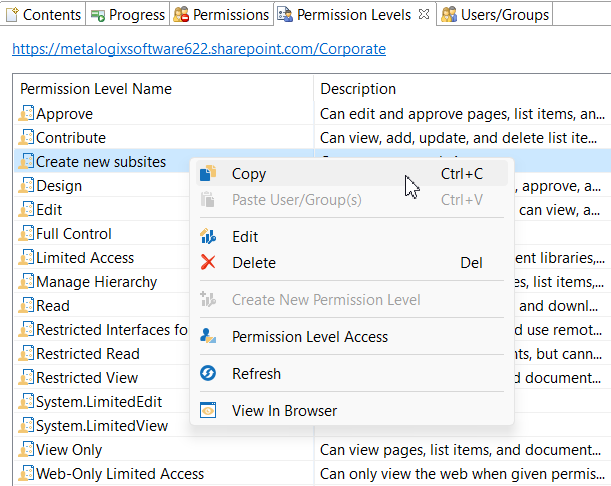 Copy permissions level