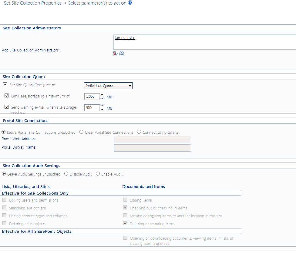 Set Site Collection Properties PARAMETERS