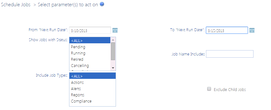 Scheduled Jobs Report PARAMETERS