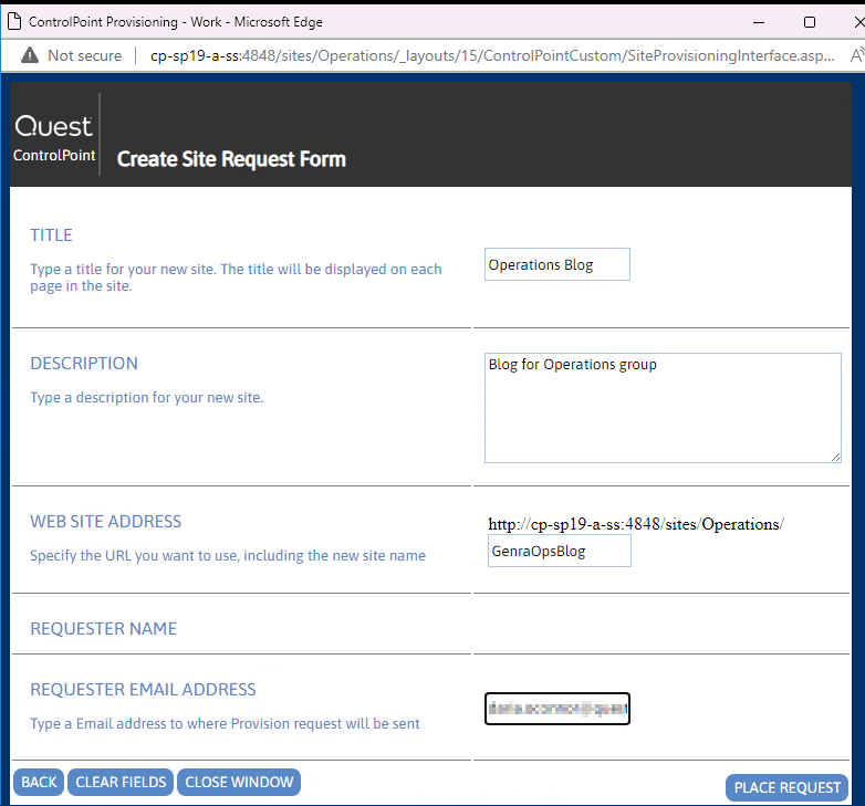 Provisioning Request Form